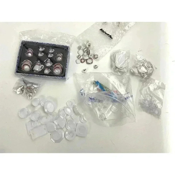 Lot of 8 Miniature Dollhouse Tea Serving Set Tiny Plates Cups Glasses - Picture 1 of 16